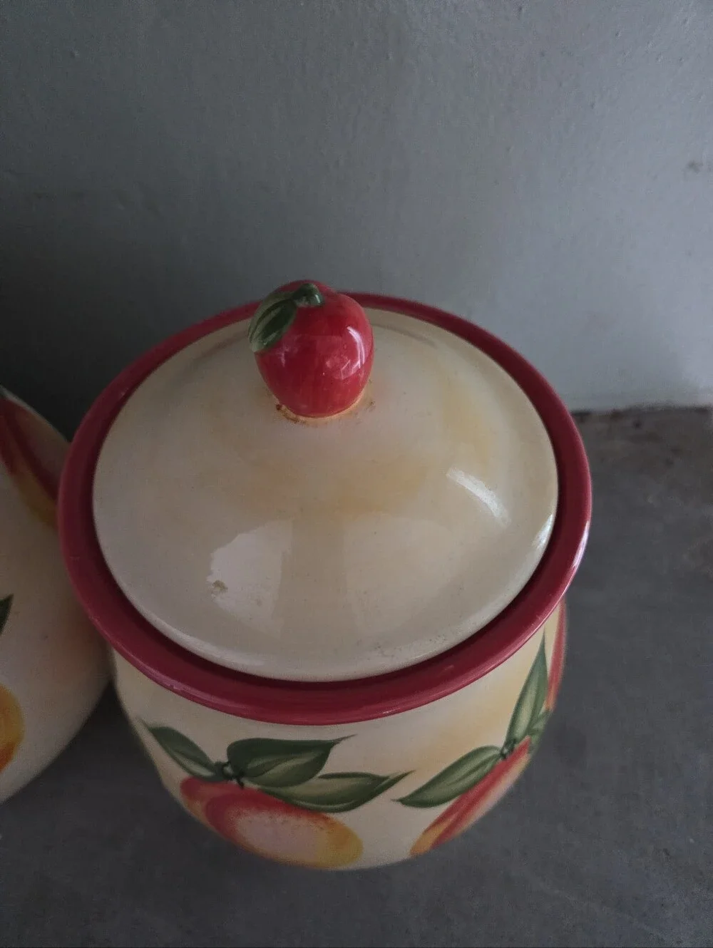 Peach Pattern Ceramic Kitchen Canister Set - Cream and Peach